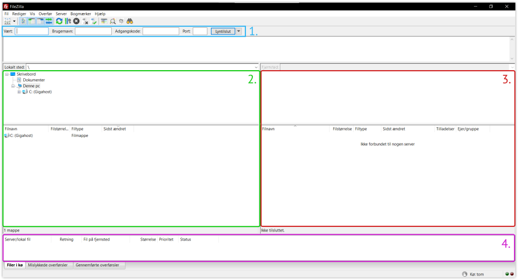 FileZilla brugerflade