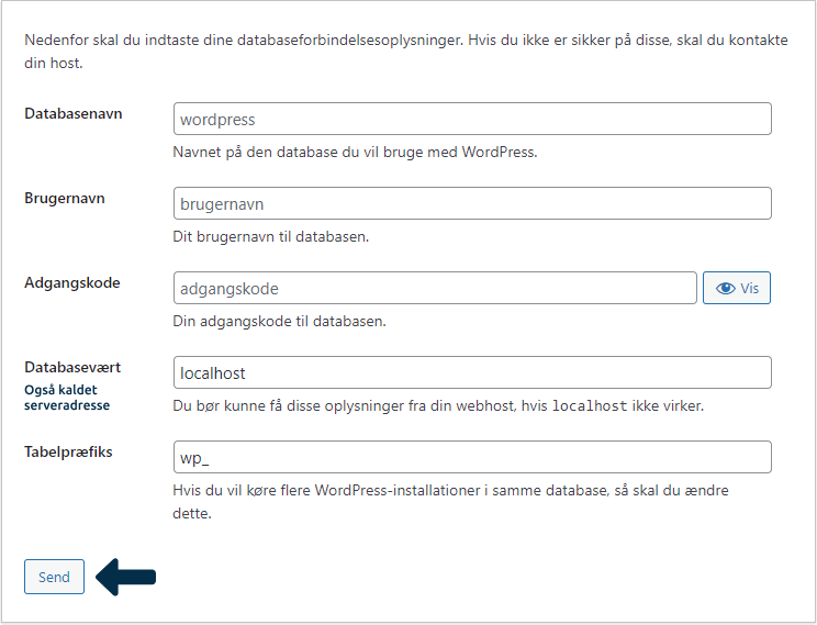 wordpress database credentials