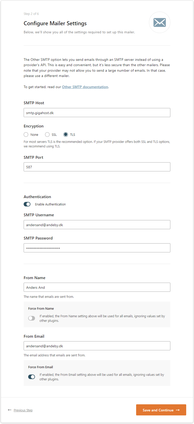 wp mail configuration